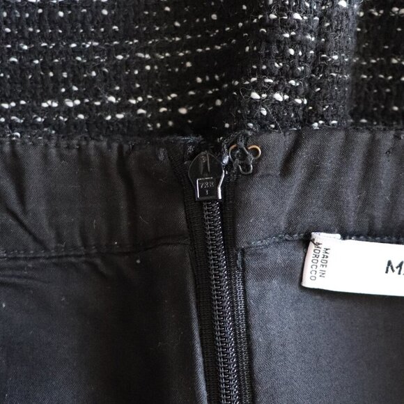 Mango Size 6 Black Speckled Lined Open Front Made in Morocco Mini Fringe Skirt - Picture 8 of 10